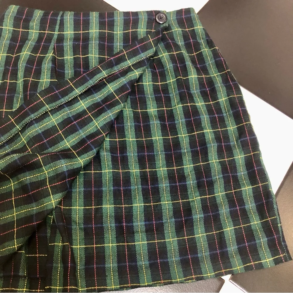 Vintage 90s  Plaid Mini Wrap Mini Navy Green Academia School Girl szS - Image 3
