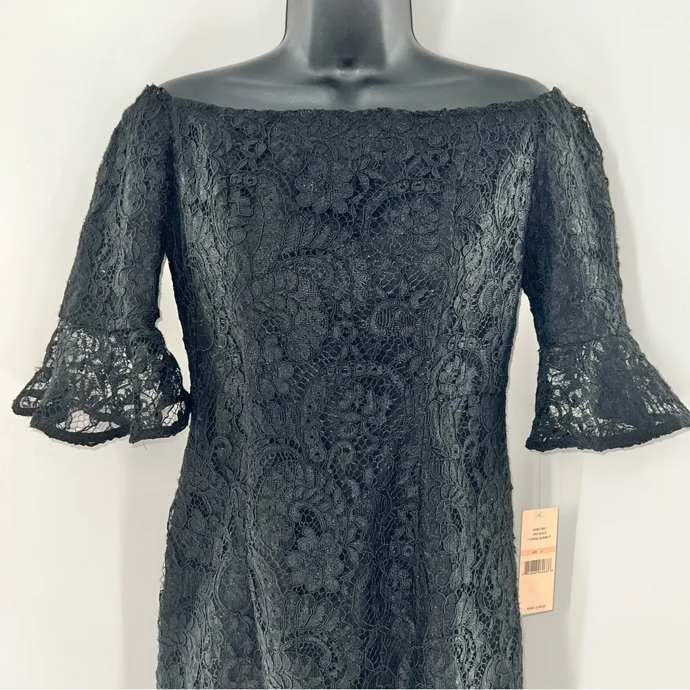 Nanette Nanette Lepore Very Black "Spring Bloom" Knee Length Floral Lace Dress-2 - Image 2