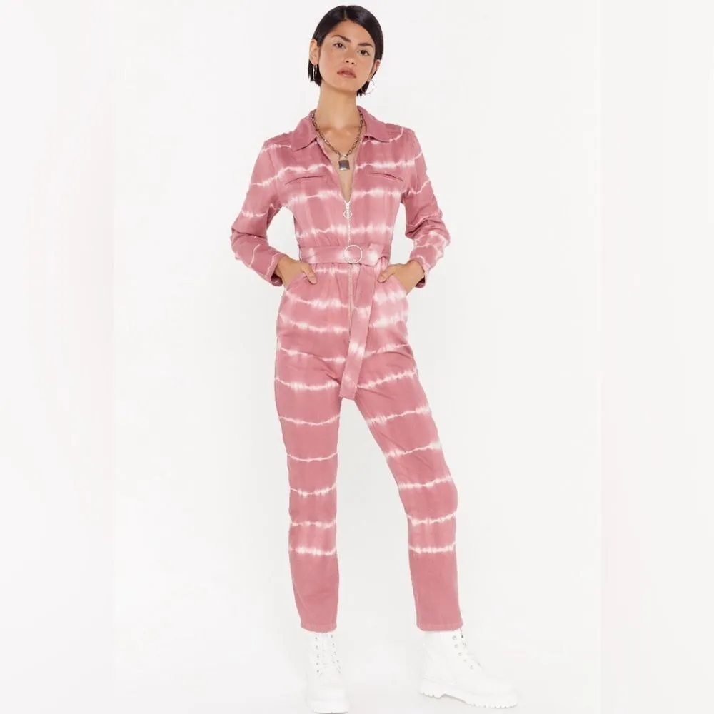 Nasty Gal Good Vibes Only Denim Tie Dye Boilersuit Sz 4‎ - Image 9