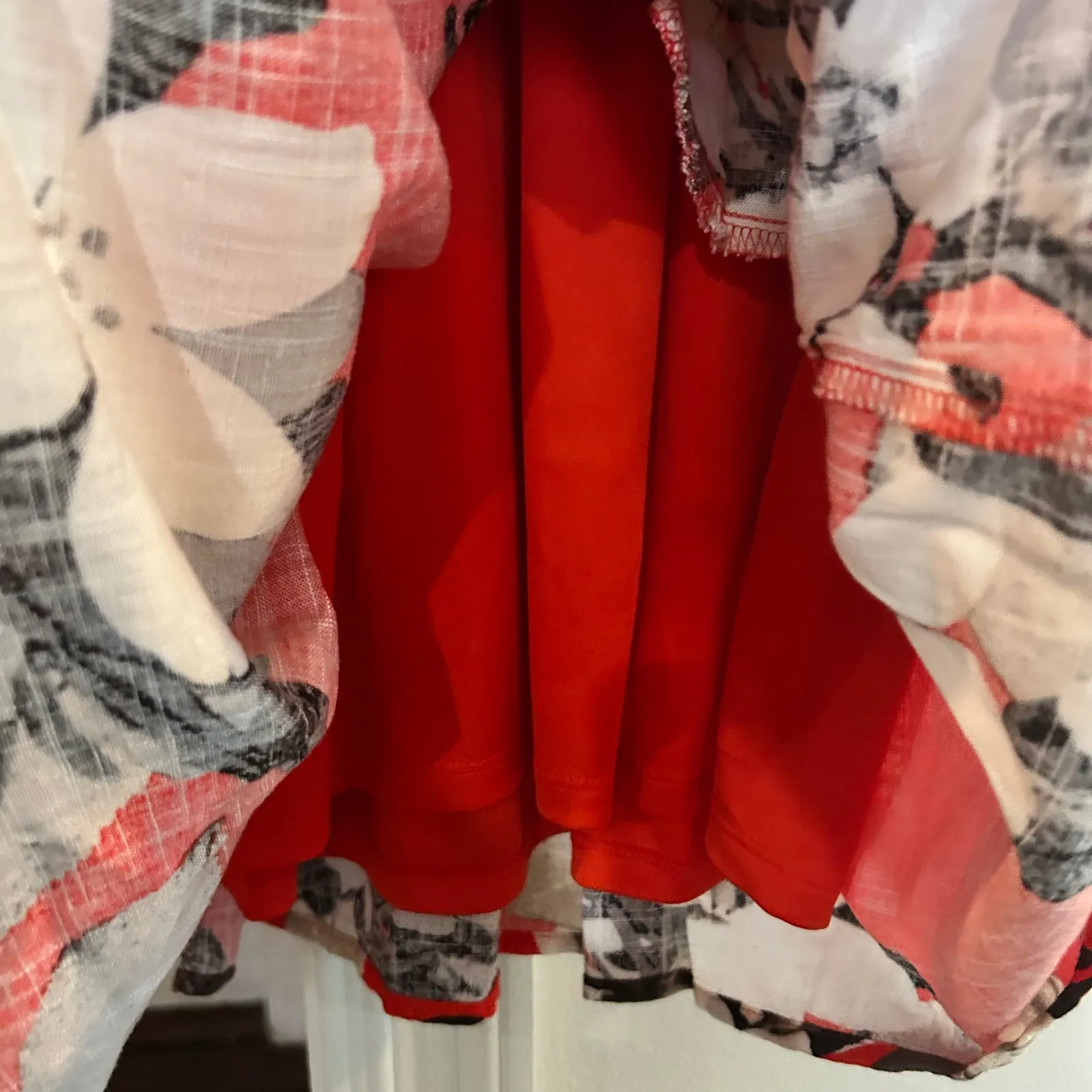 Simply Vera Vera‎ Wang Red Floral Print Dress Short Sleeve Belted Linen Small - Image 6