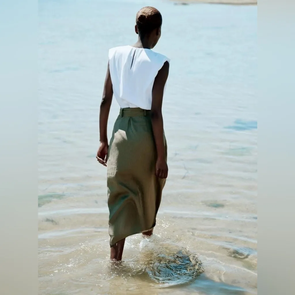 Zara combined midi belted dress with linen - Image 2