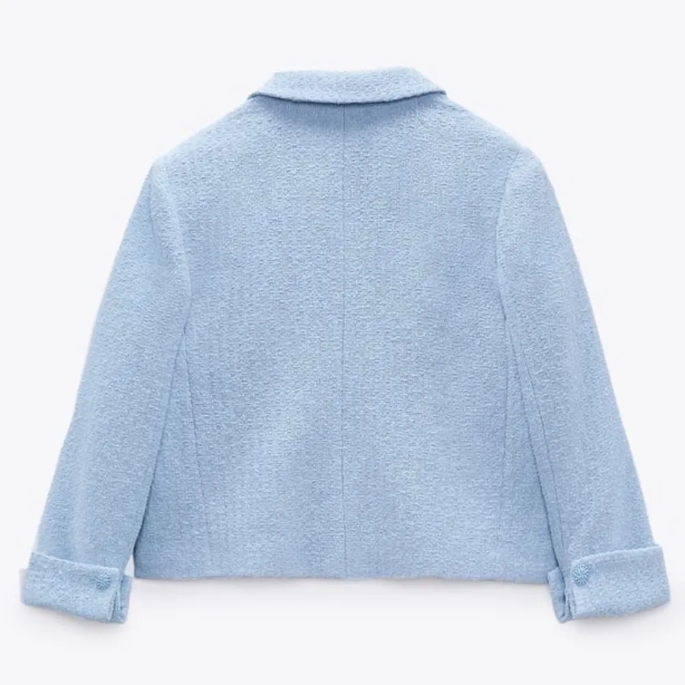 Zara TWEED WEAVE TEXTURED BLAZER WITH BUTTON DETAILS BABY BLUE SIZE XS NEW - Image 11