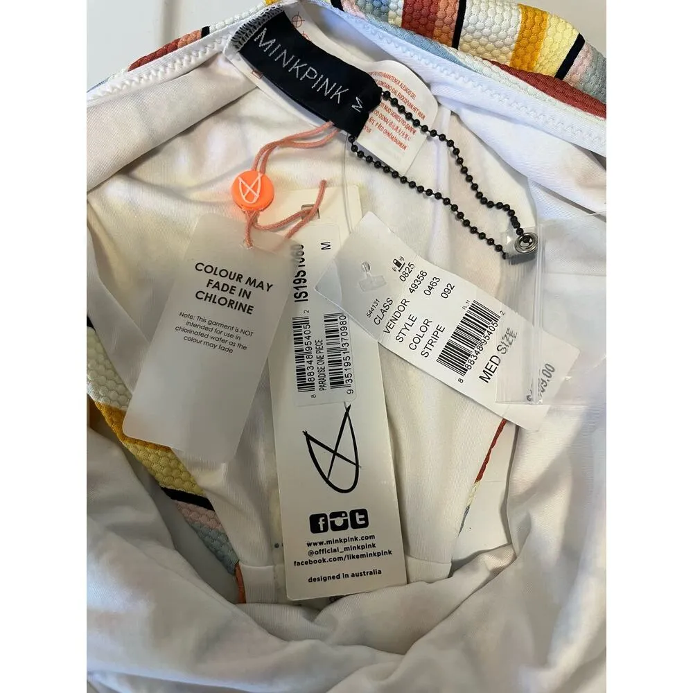 NWT Minkpink Swim Paradise One Piece Multicolor Stripes Swimsuit sz. M - Image 8