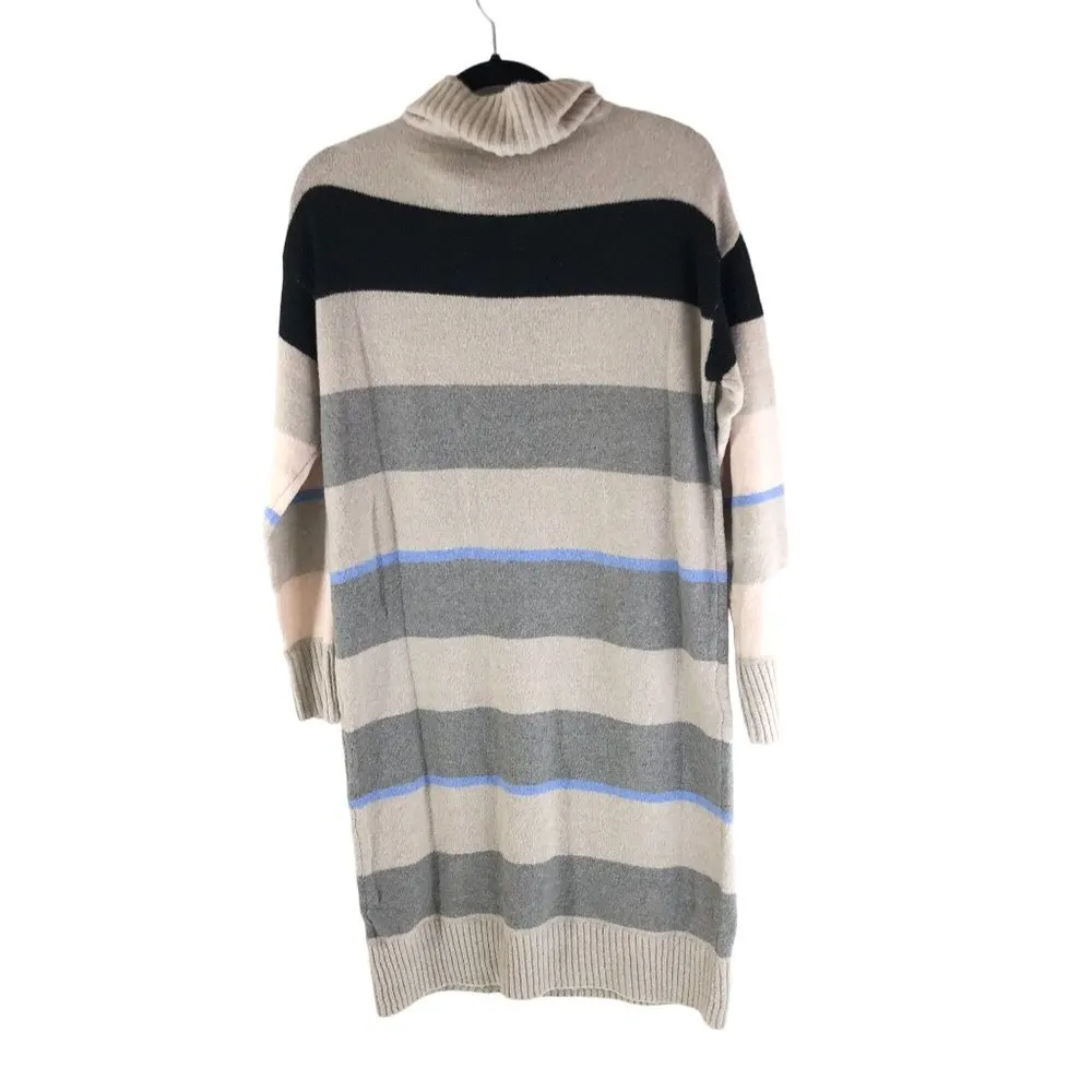 Stitchdrop Sweater Dress Shift Cowl Neck Striped Beige Gray Black XS - Image 2
