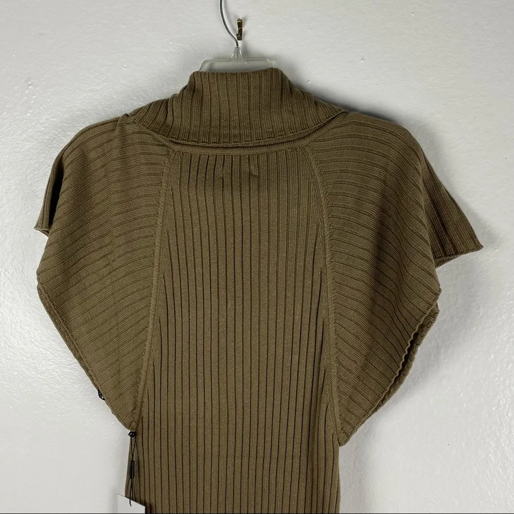 CALVIN KLEIN Taupe Batwing Ribbed Cowl Neck Sweater Dress, Size Small - Image 7
