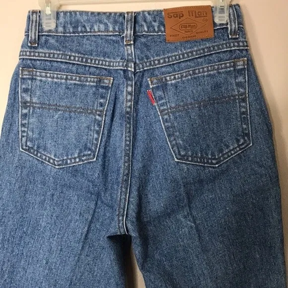 Vintage Sap Man denim jeans with leather details around pockets area size 10 Blue - Image 11