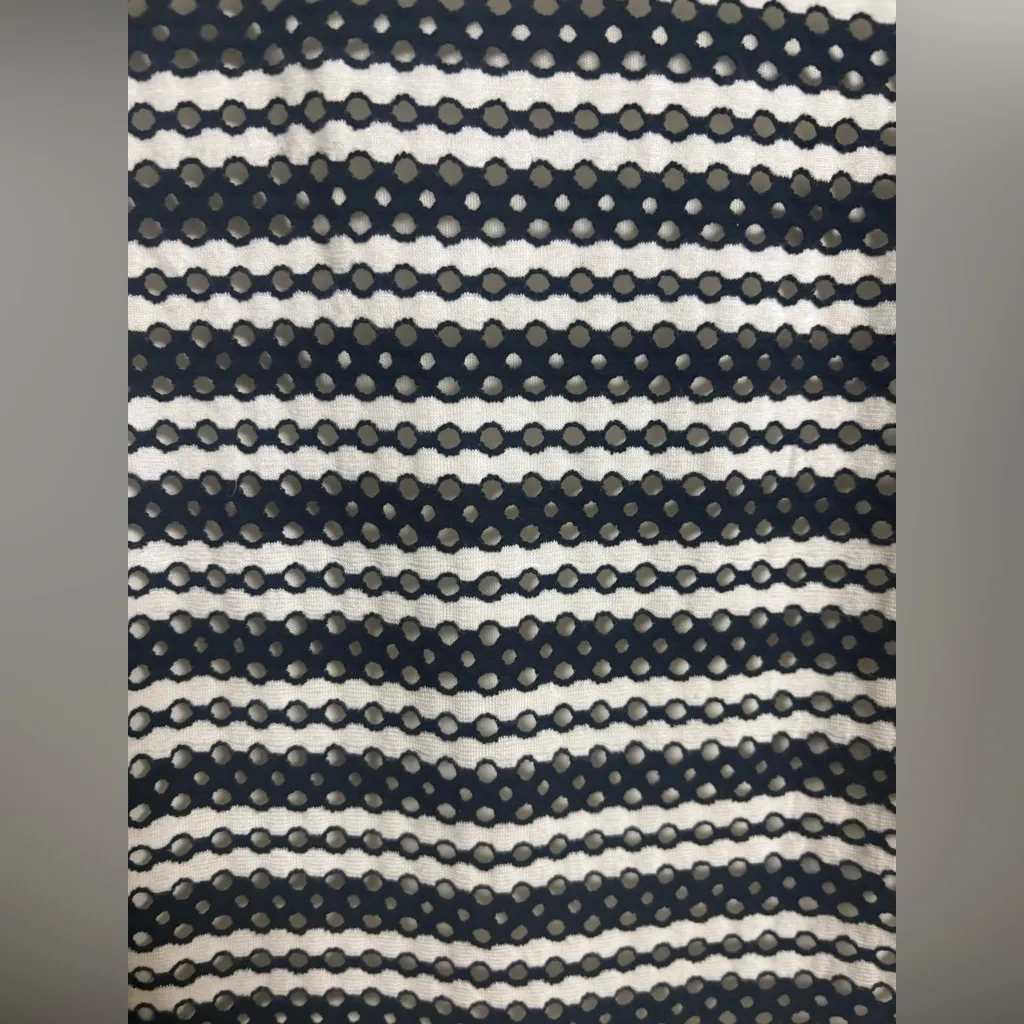 Ann Taylor Eyelet Striped Short Sleeve Knit Lined Fit Flare Dress Size 6 New - Image 3