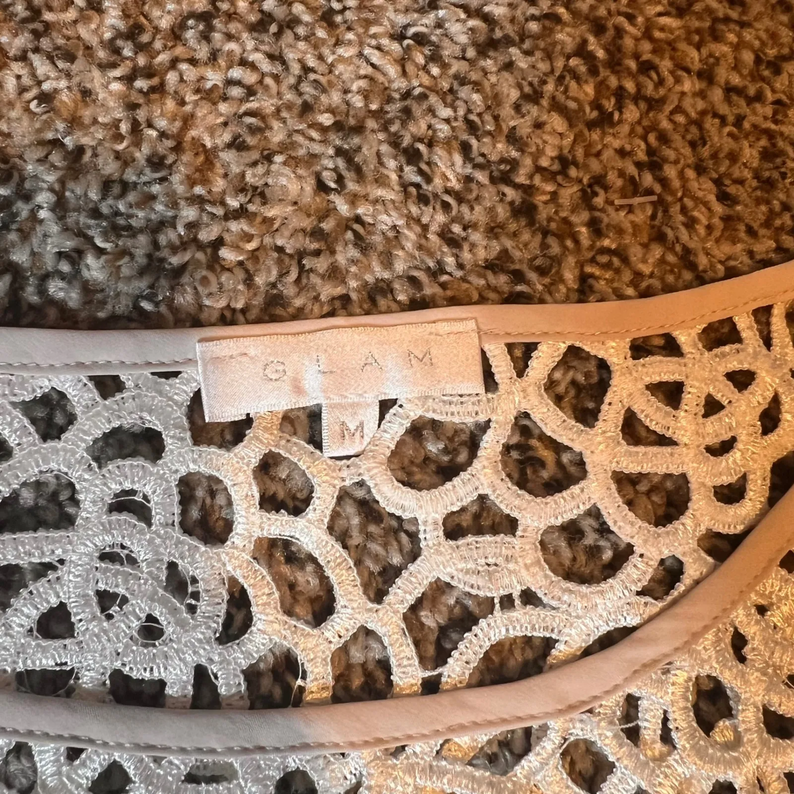 Glam Crochet Top High Low Tunic Blouse Short Sleeve‎ Casual Beige Blue M - Image 2