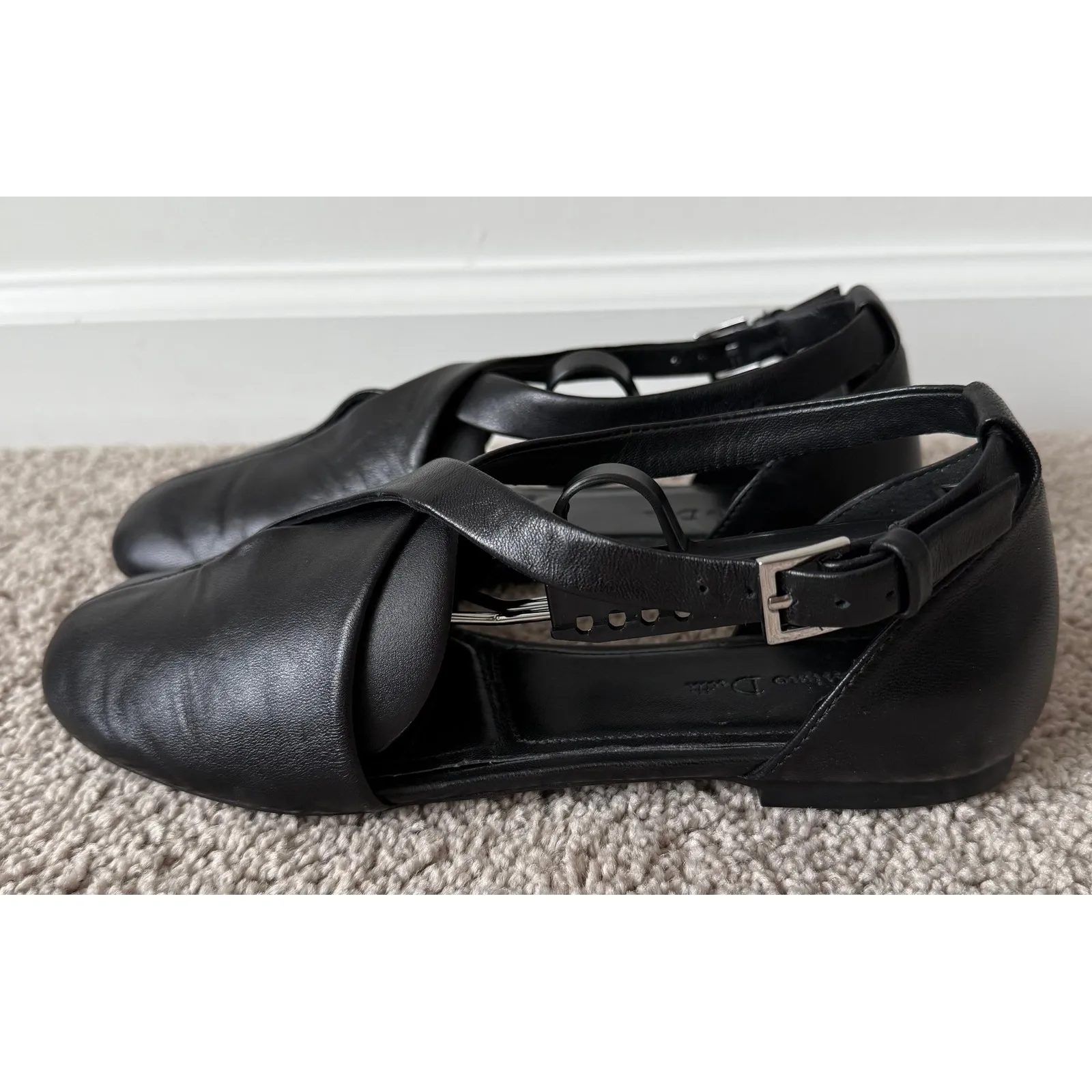 Massimo Dutti Women's Black Leather Criss Cross Strap Ballet Flats Sz EUR 37 - Image 5