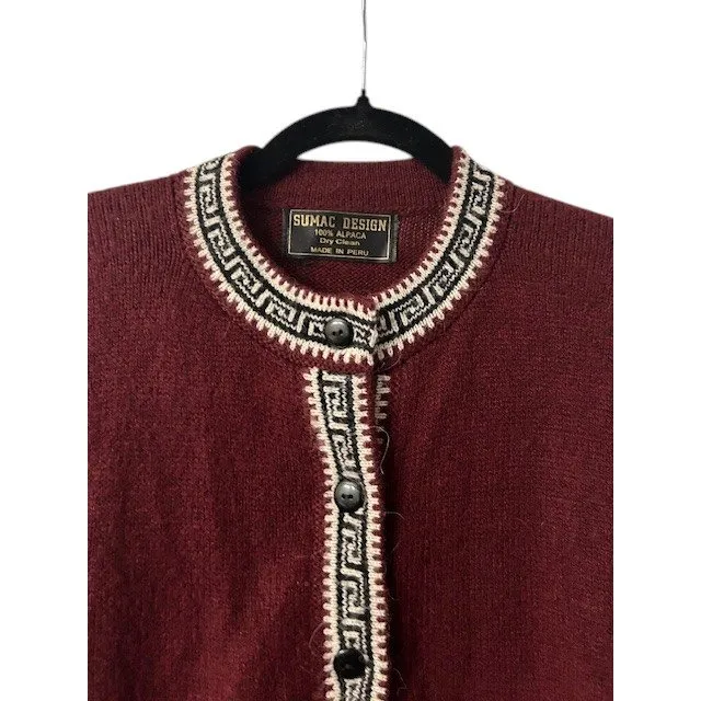 Sumac Design Alpaca Cardigan Sweater M/L Burgundy Peru Artisan Mountain Boho Red Size undefined - Image 13