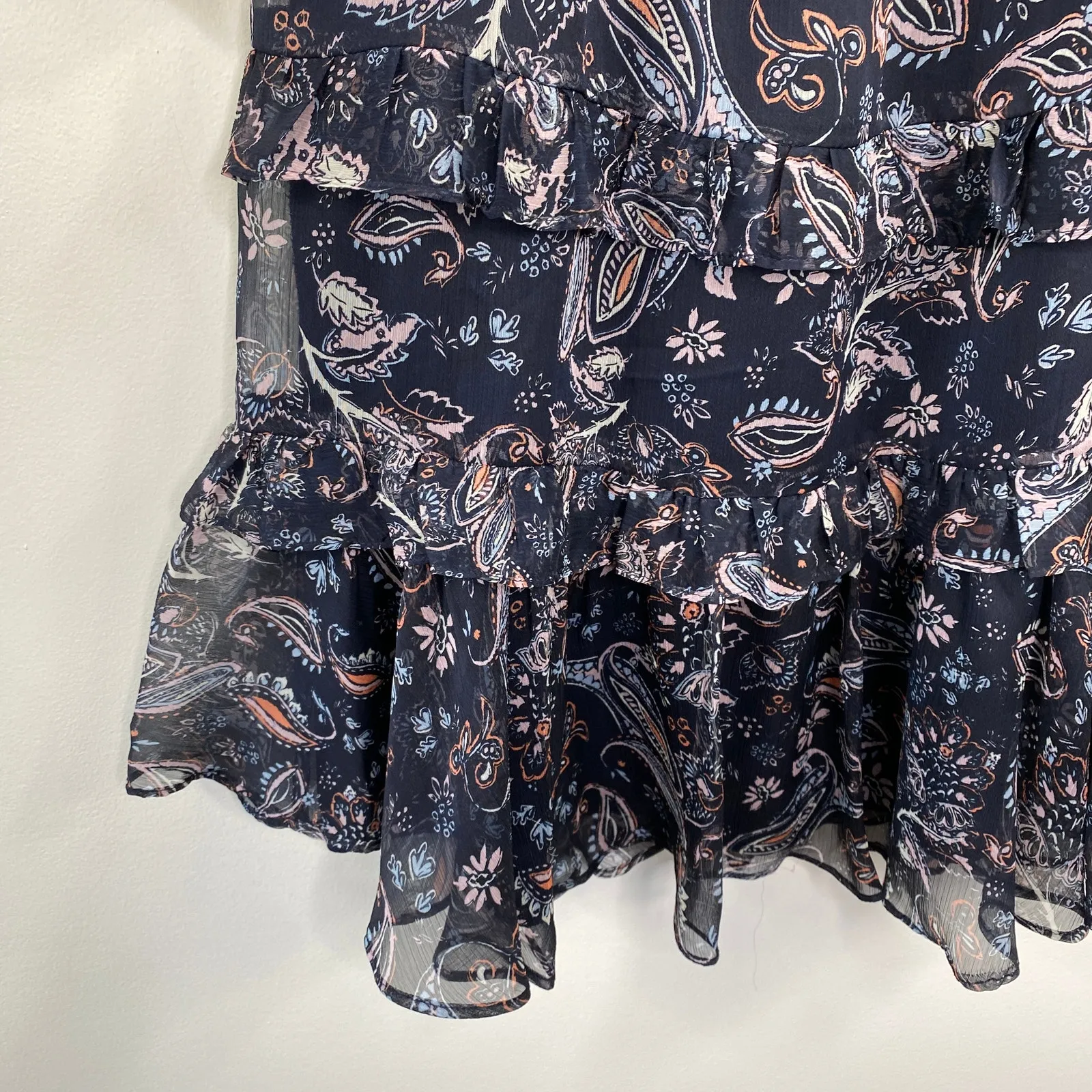 1. State Blue Paisley‎ Print Ruffle Long Sleeve Midi Dress Sheer Boho Women 4 - Image 2