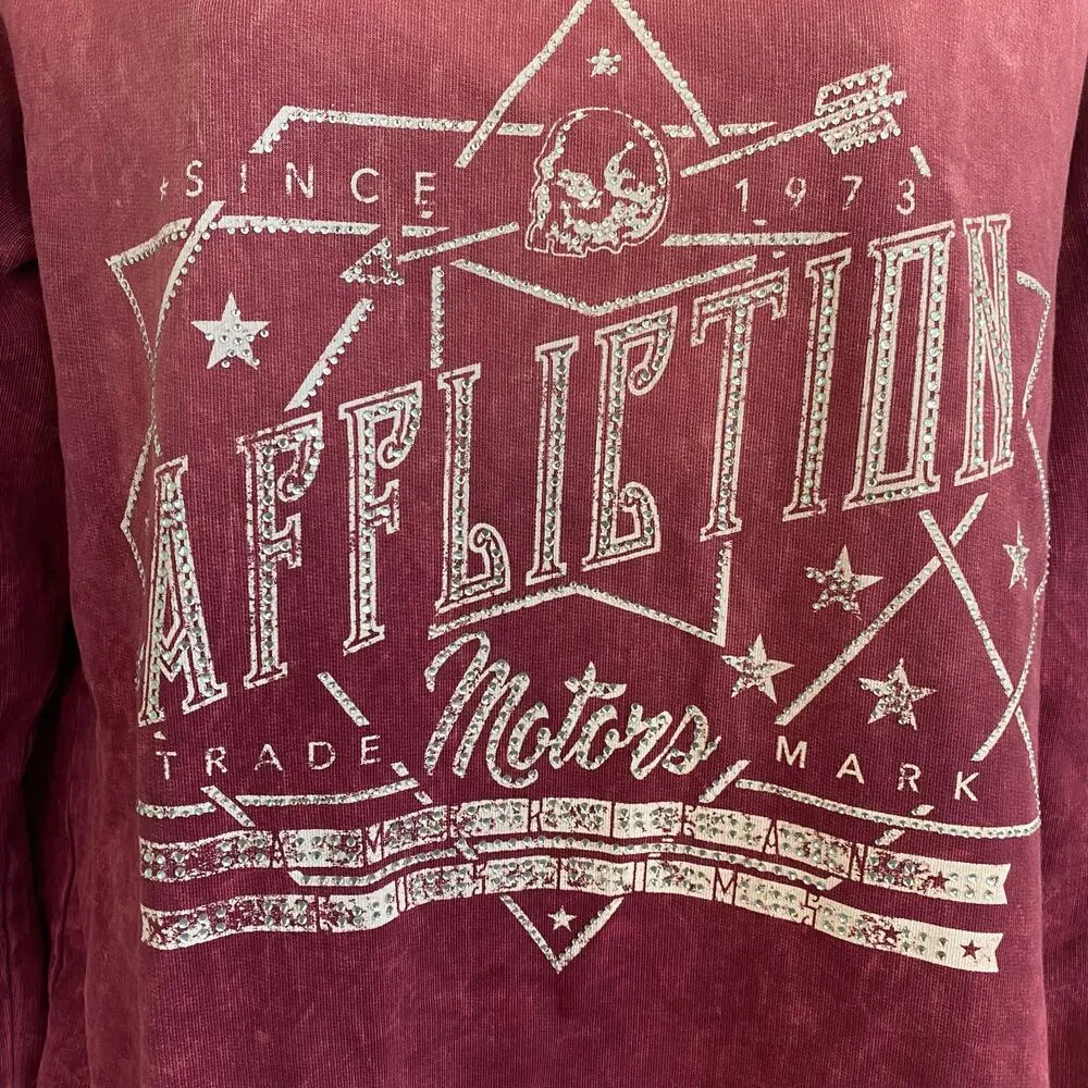 Affliction  American Customs Womens Size Large Rhinestone Graphic Sweatshirt Goth - Image 3