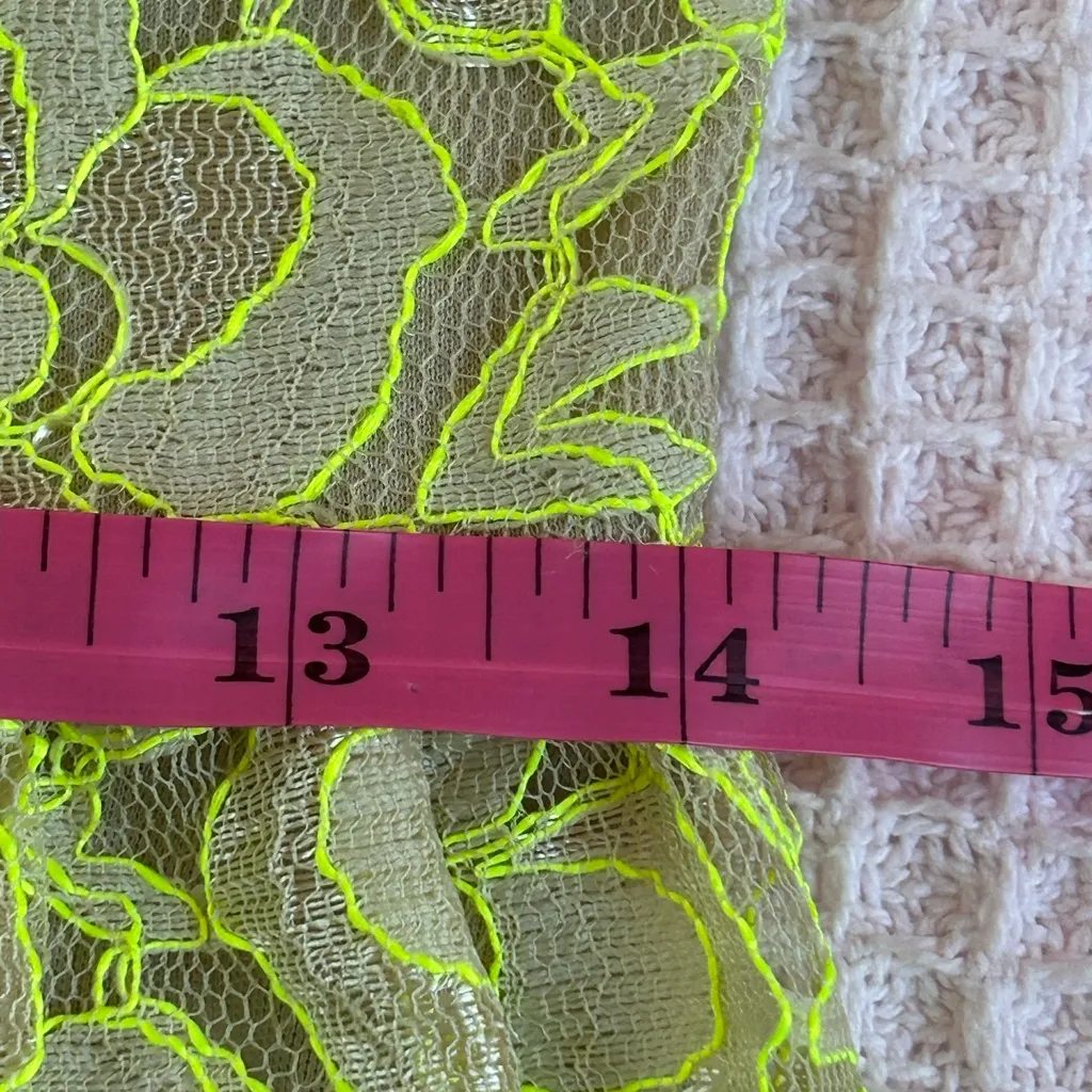 Vintage Wet Seal Y2K bold neon yellow lace dress heart shape back cutout size L - Image 8