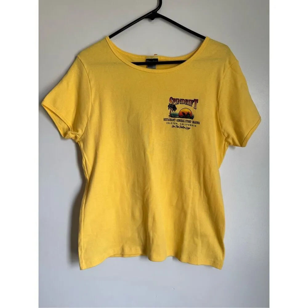 NEW 90's Vintage Hanes 100% Cotton Womens Yellow Fitted TShirt sz XL Beachy Cali - Image 3