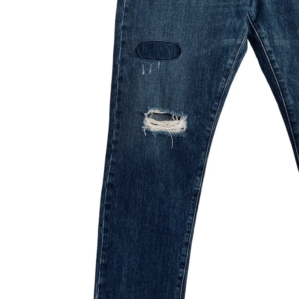 Point Sur Shoreditch Straight Leg Raw Hem Denim Jeans Patch Distressed sz 28 Blue - Image 4