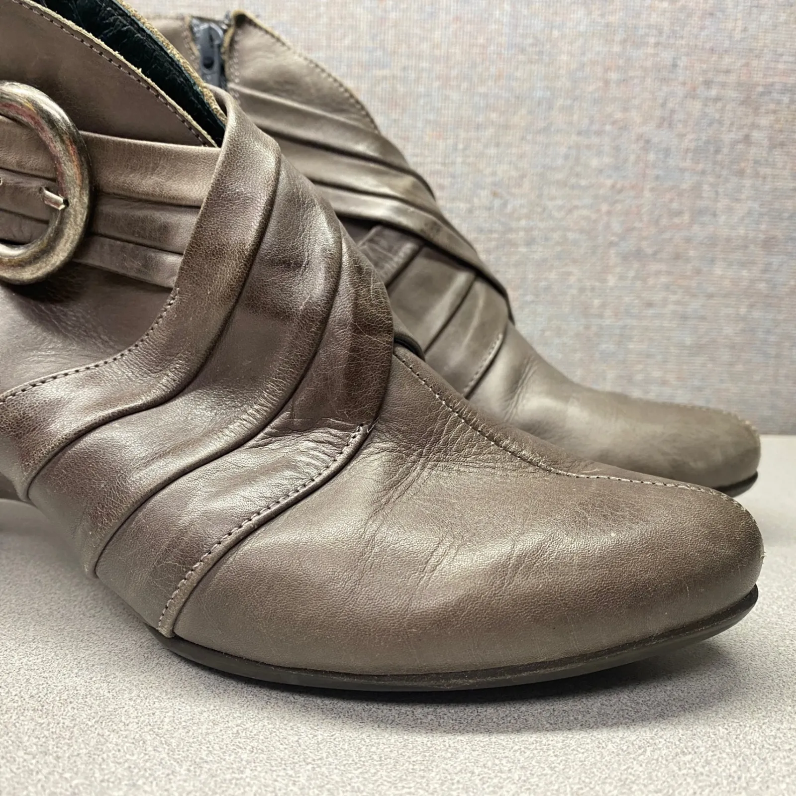 Pikolinos Sz 38 Gray Leather Ankle Boots Wedge Heel Buckle Women Shoes - Image 4