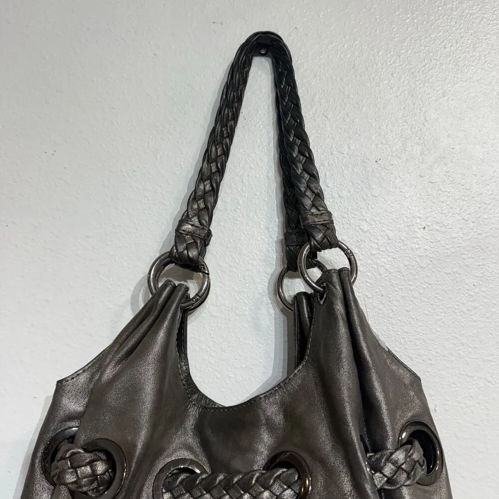 Michael Kors Silver Leather Weave Slouchy Hobo Bag - Image 9
