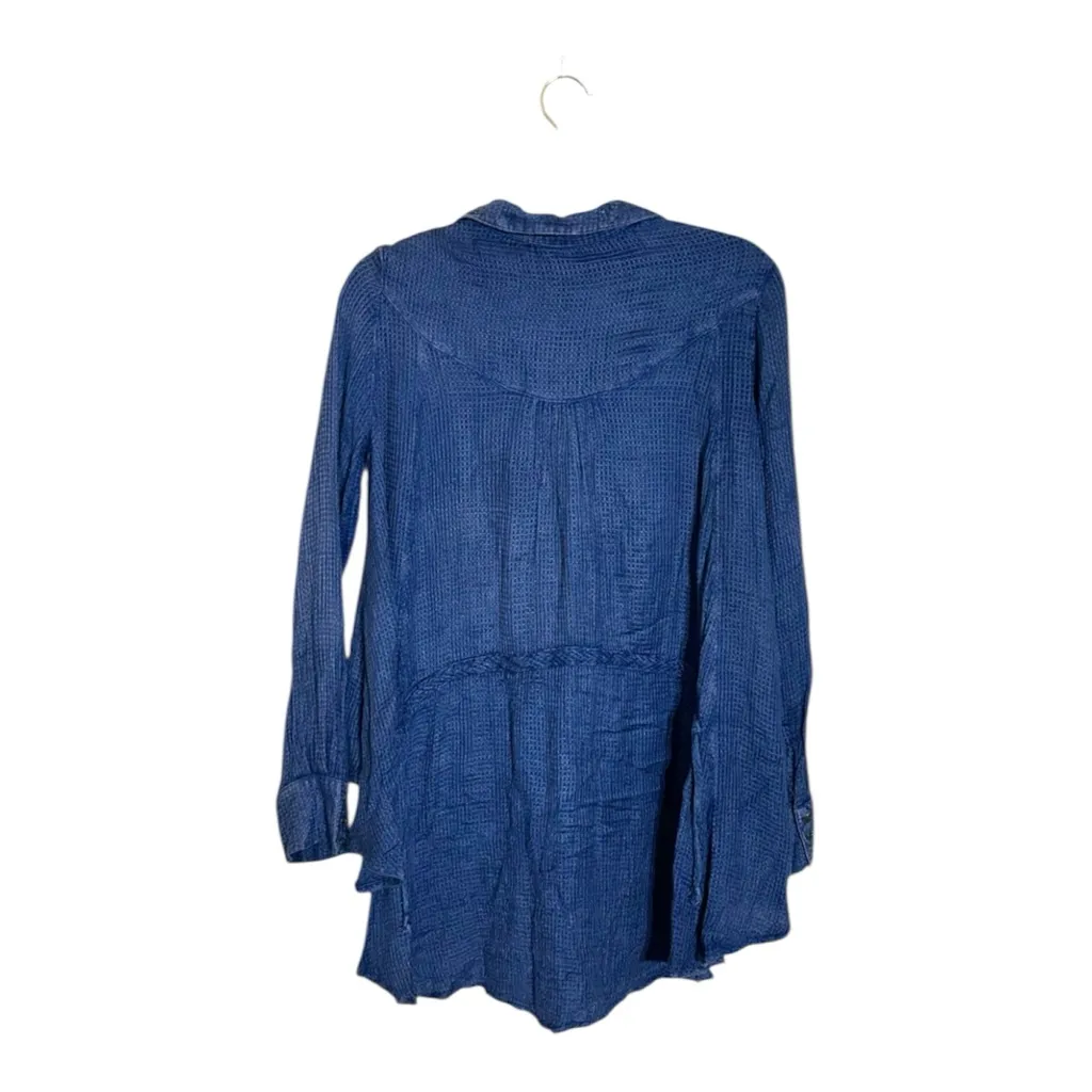 Free People Blue One of the Guys Waffle Knit Tunic Shirt Size XS - Image 2