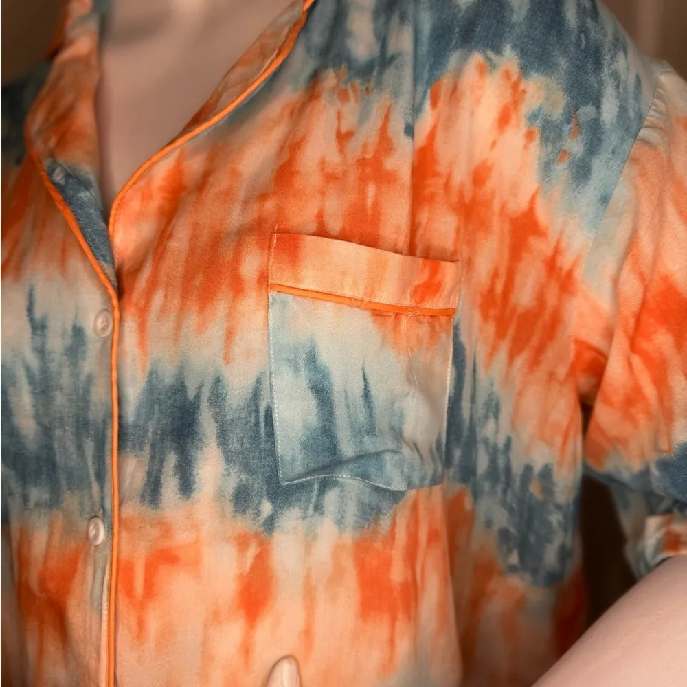 Love+Harmony Tie-Dye Short Sleeve Shirt - Orange and Blue Size L. - Image 8