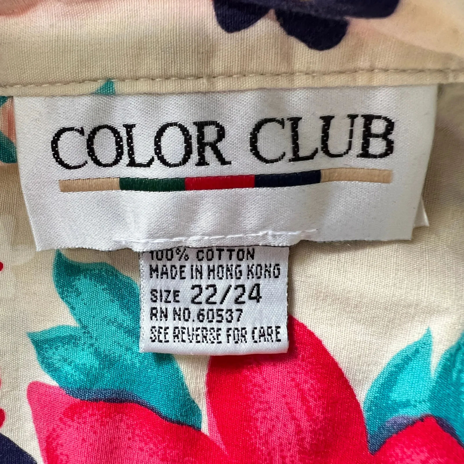 Color Club Floral Hawaiian Shirt Tropical Print Button Up Vacation Size 22/24 Tan - Image 4