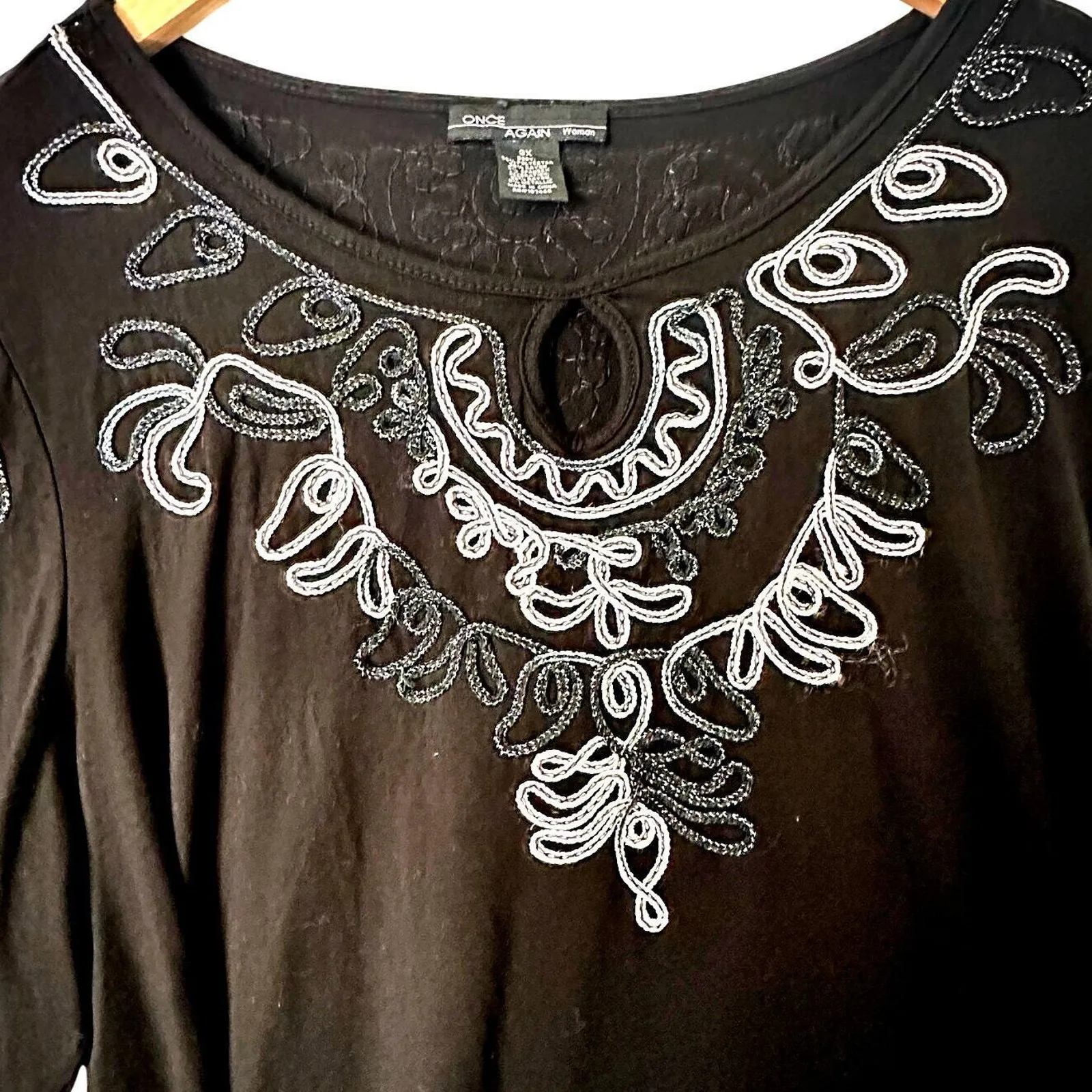 Once Again Quill Braid 3/4 Sleeve Top Size 3X Whimsigoth Victorian Baroque‎ Black - Image 2