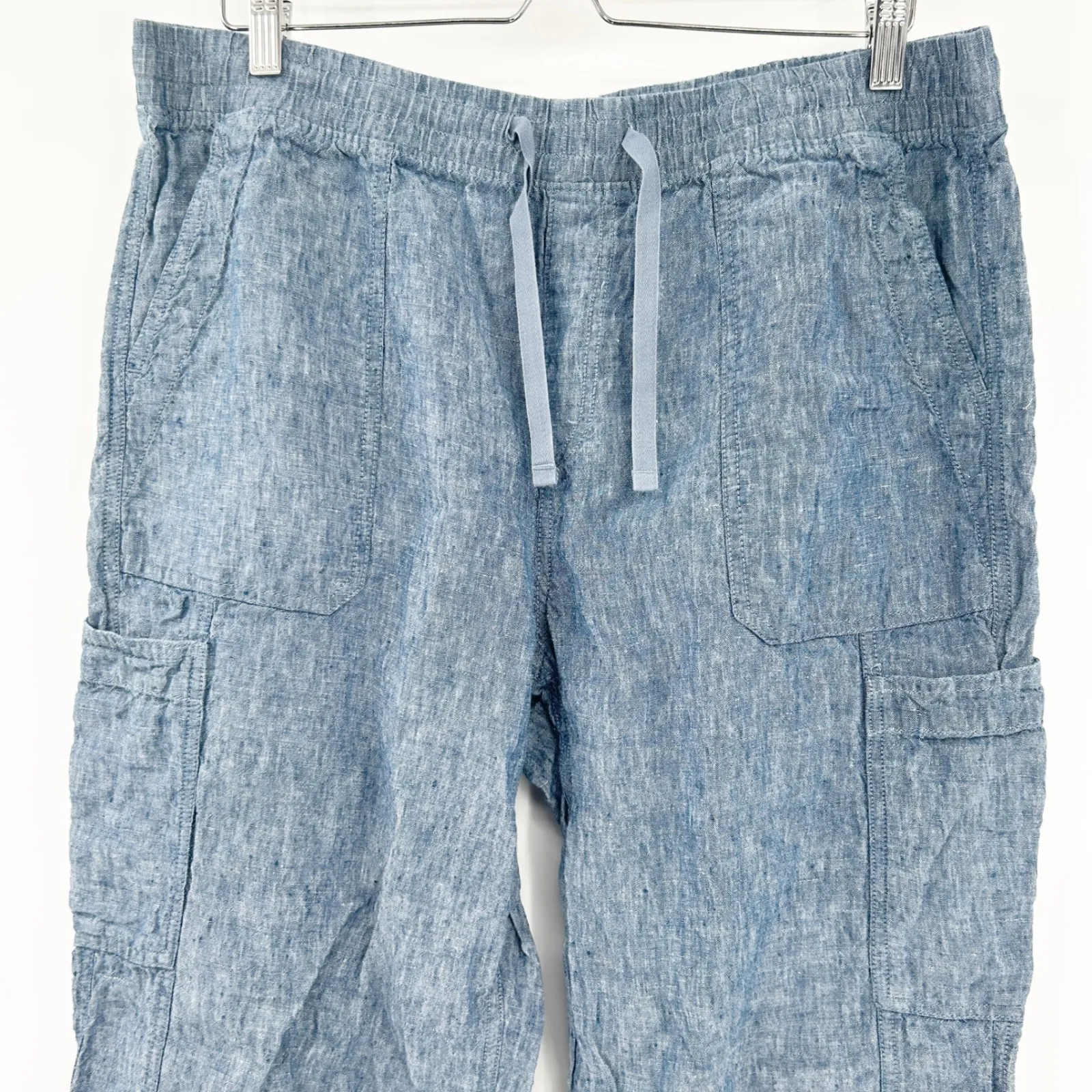 L.L. Bean Womens 100% Linen Breezy Pull On Utility Wide Leg Pants Size 18 Tall Blue - Image 4