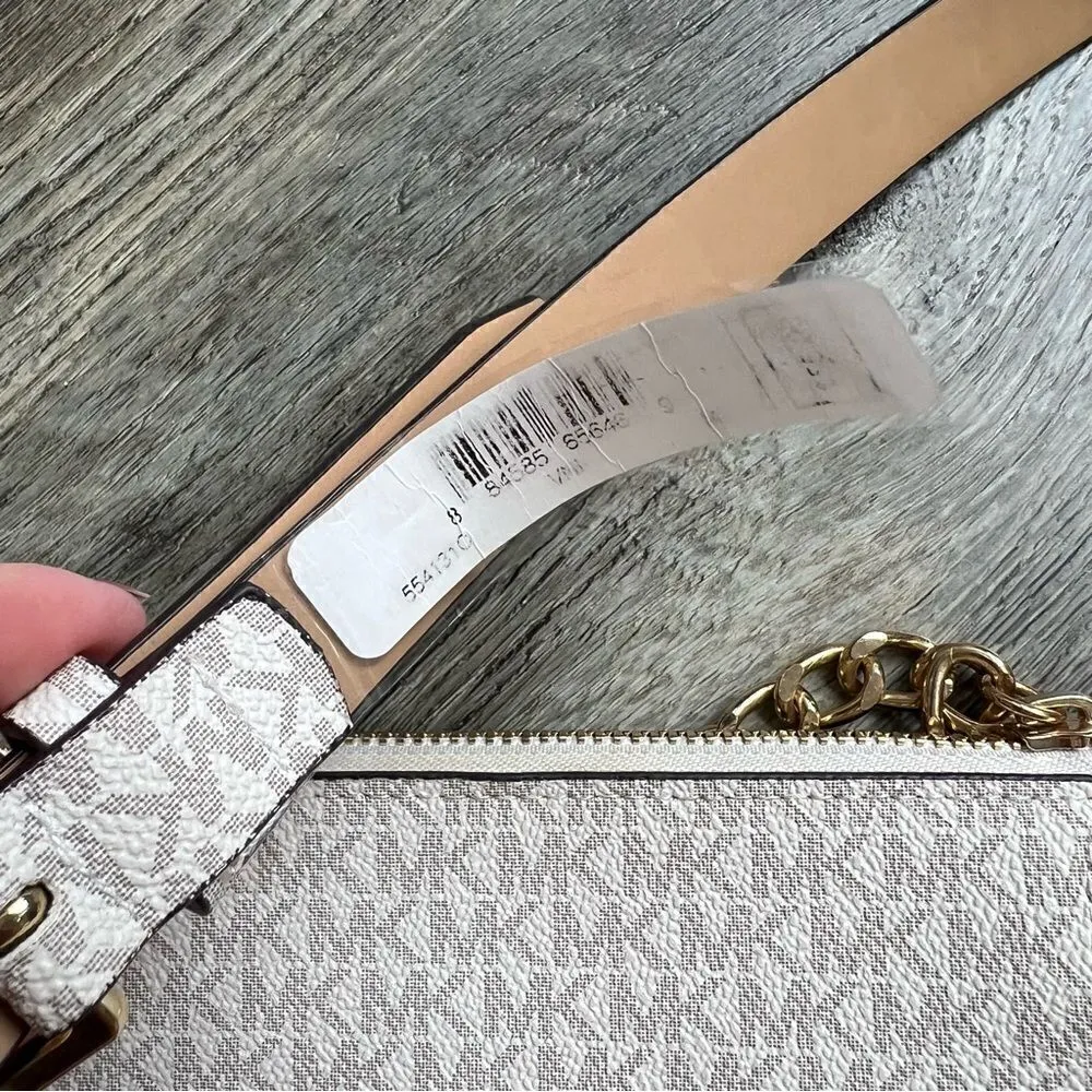 Michael Kors Mini Belt Bag Wristlet Purse Medium Cream Grey Tan Vegan Leather - Image 2