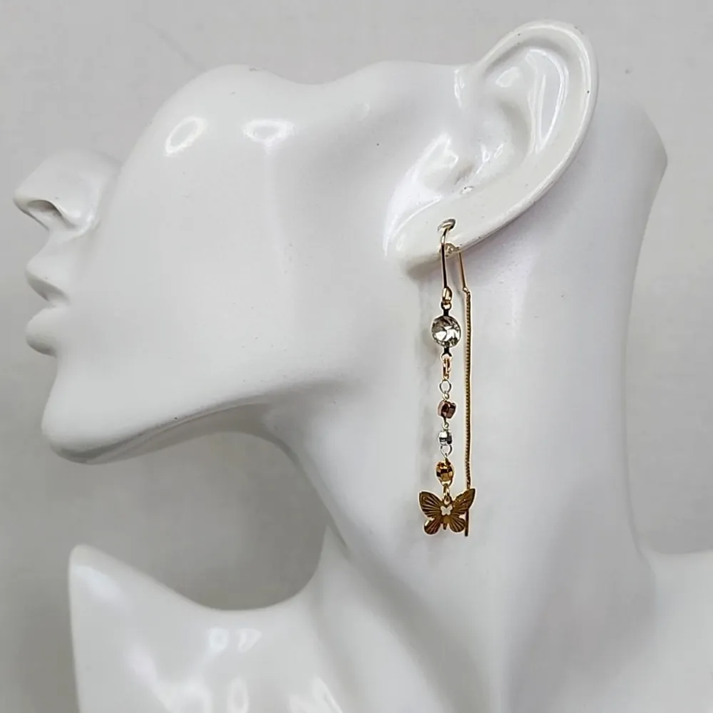 Gold Filled Threader Earrings Dangle Butterfly with Zirconia - Image 6
