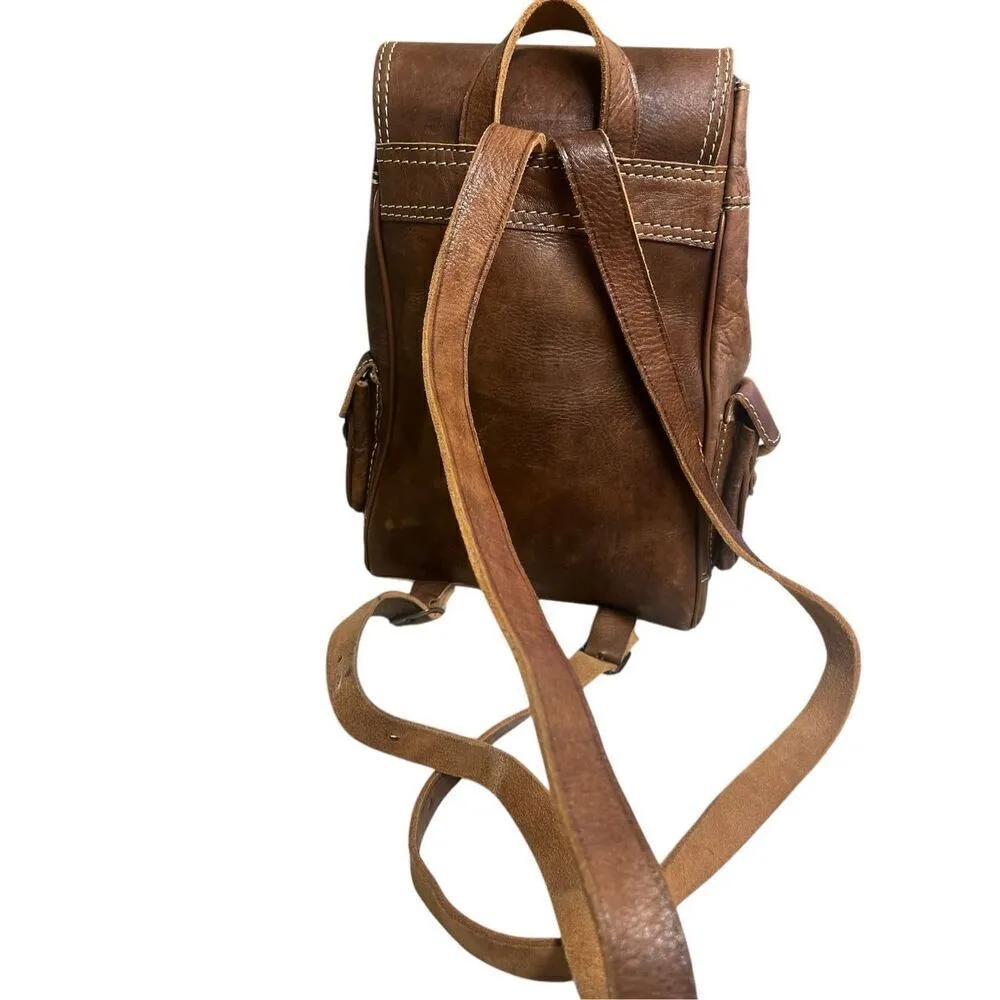 Moroccan leather backpack boho unisex Brown - Image 5