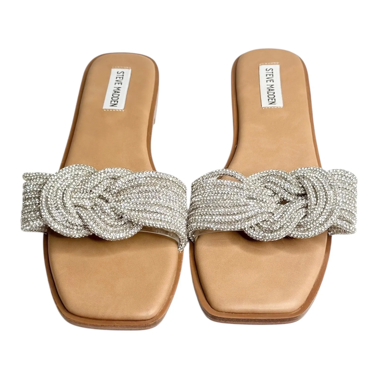 Steve Madden Slide Sandal Adore Rhinestone Bling Knot Front Womens Shoe 9 Silver - Image 5