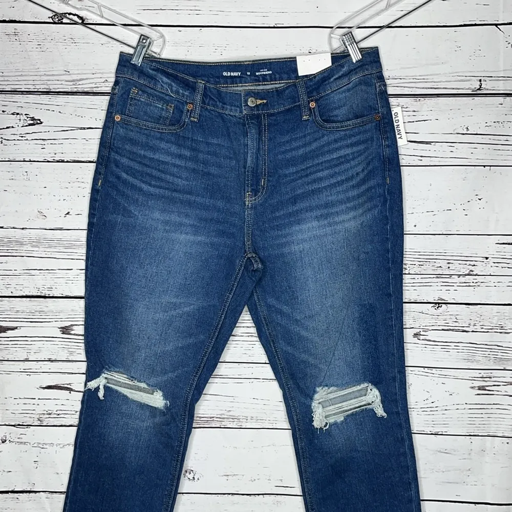 Old Navy NWT Size 12 Divine Blue Distressed Mid-Rise Boyfriend Denim Jeans - Image 2