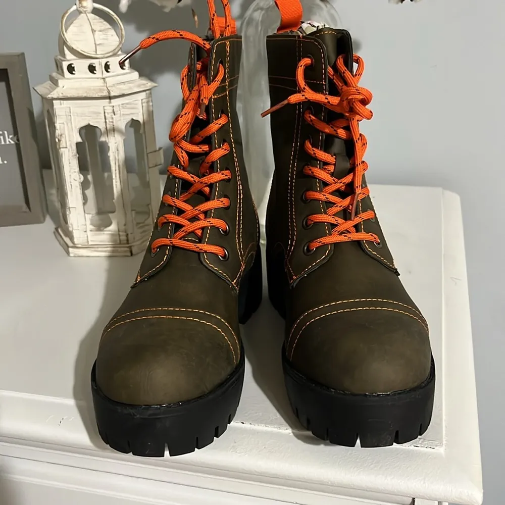 Combat Boots Jodi Olive Green Lace Up Booties Seven7 Womens 7 Hiking - Image 2