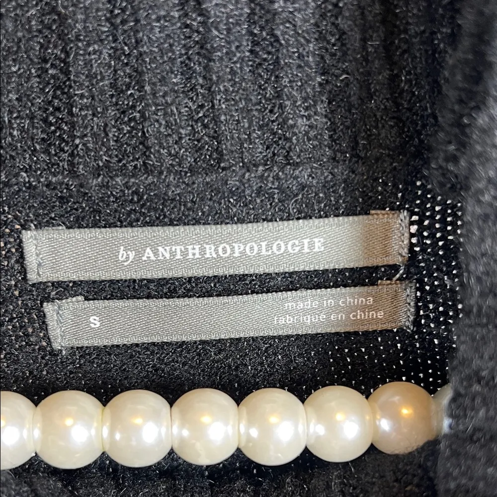 Anthropologie Black Knit Sweater with Pearl Detail A0392 - Image 2