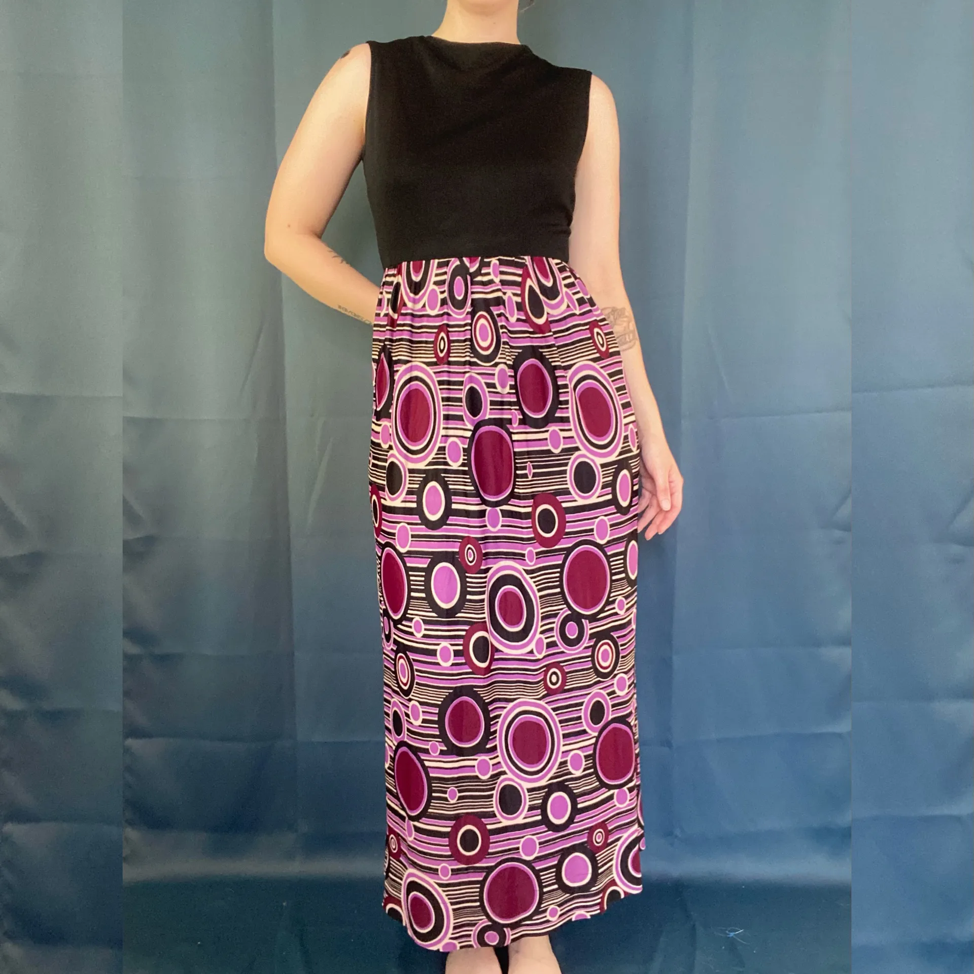 Vintage 70s Psychedelic Maxi Dress Multiple Size M - Image 2