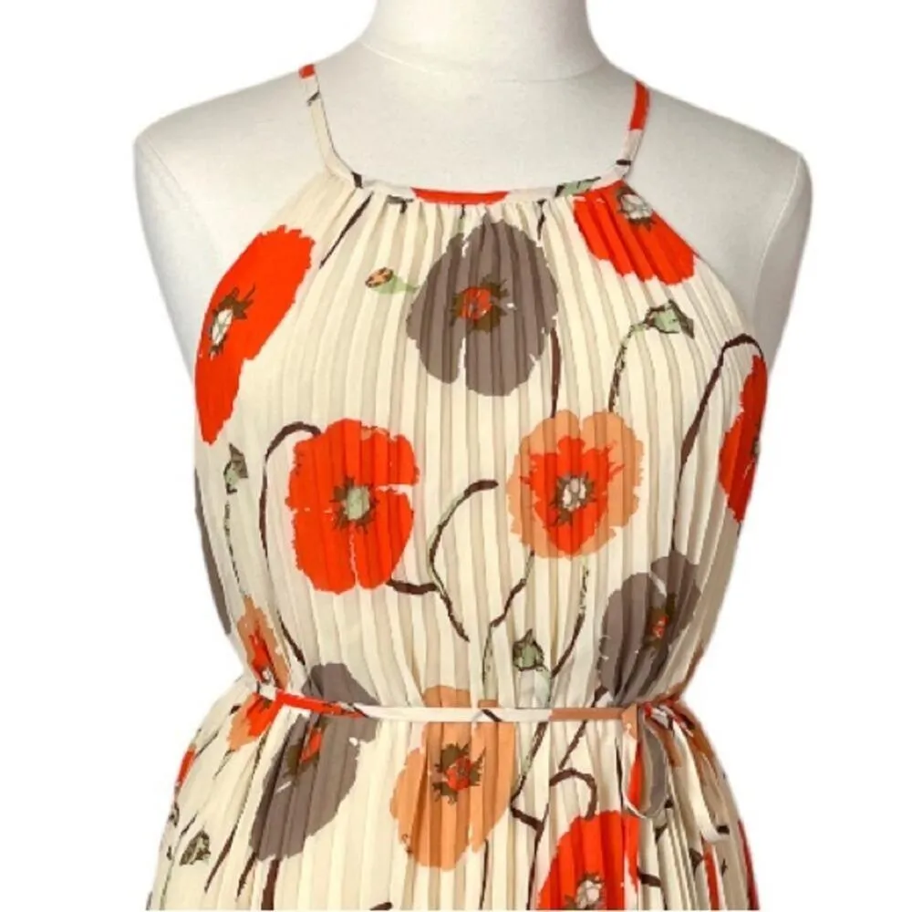 Ellames NEW Dress Pleated Shift Halter Neck Cream Orange Floral Women’s 2XL Plus Size 2X - Image 7
