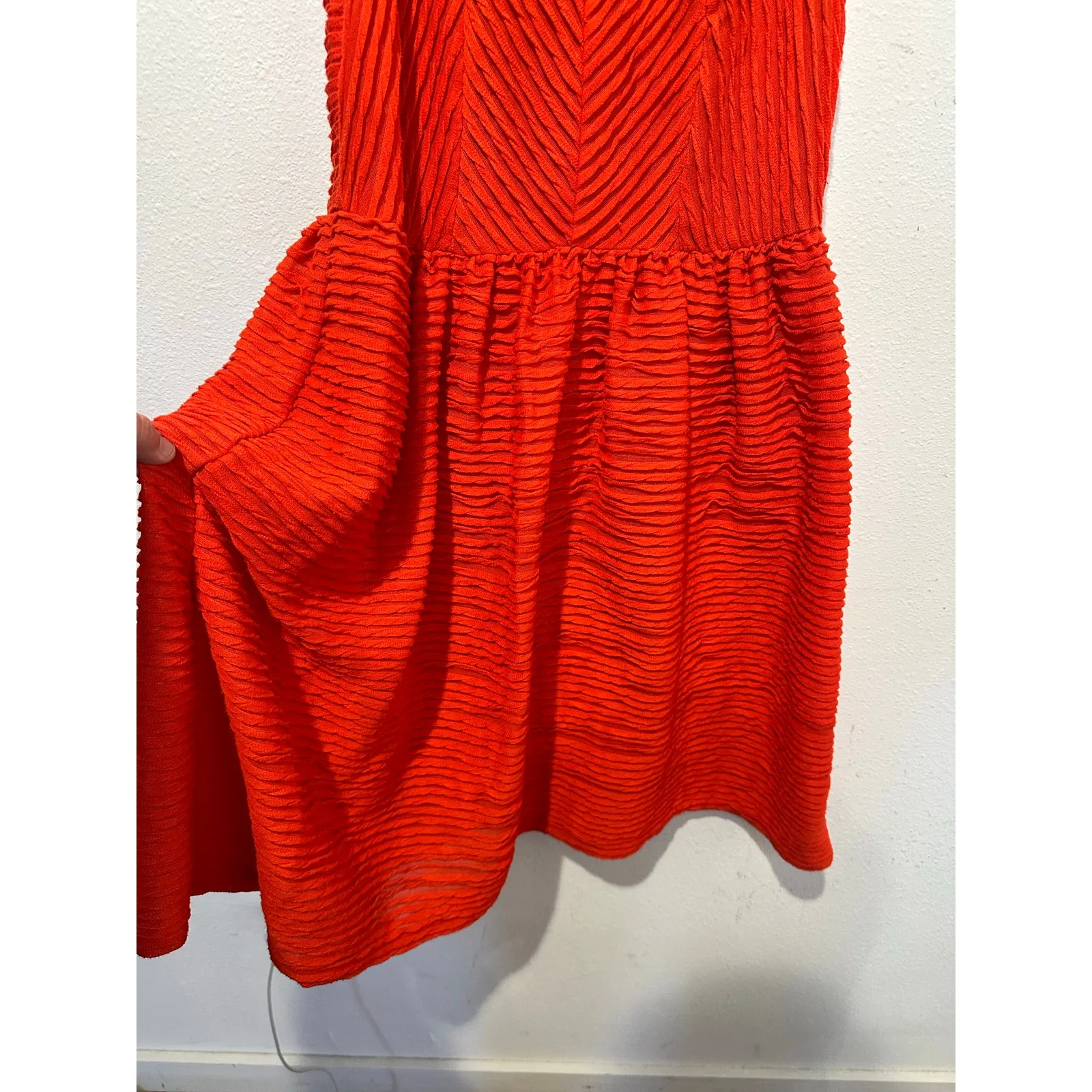 ANTHROPOLOGIE Bordeaux Orange Red Textured Sleeveless Tank Flow Mini Dress S - Image 5