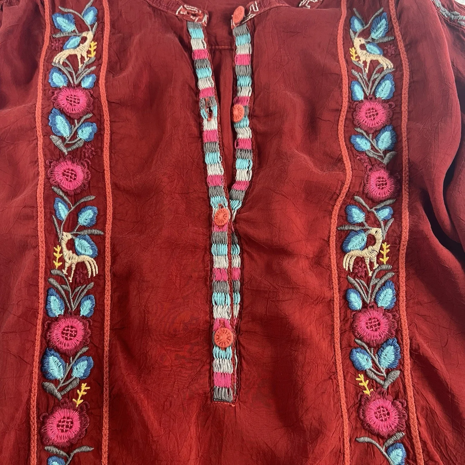 Johnny Was Plus 1X Embroidered Boho Tunic Top Bohemian Hippie Blouse Red Peasant - Image 5