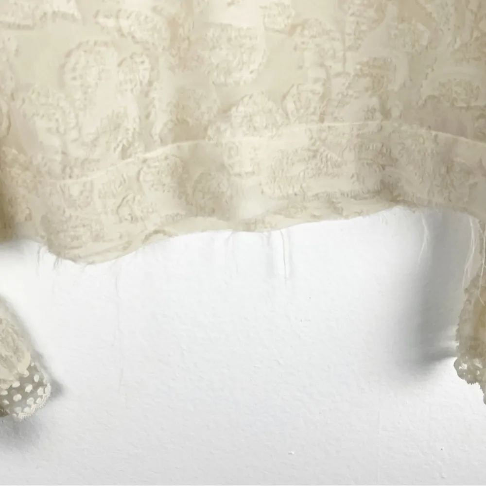 MOON RIVER Cream Crop Raised Polka Dots Lace Trim Sheer Long Sleeves Top Small - Image 12