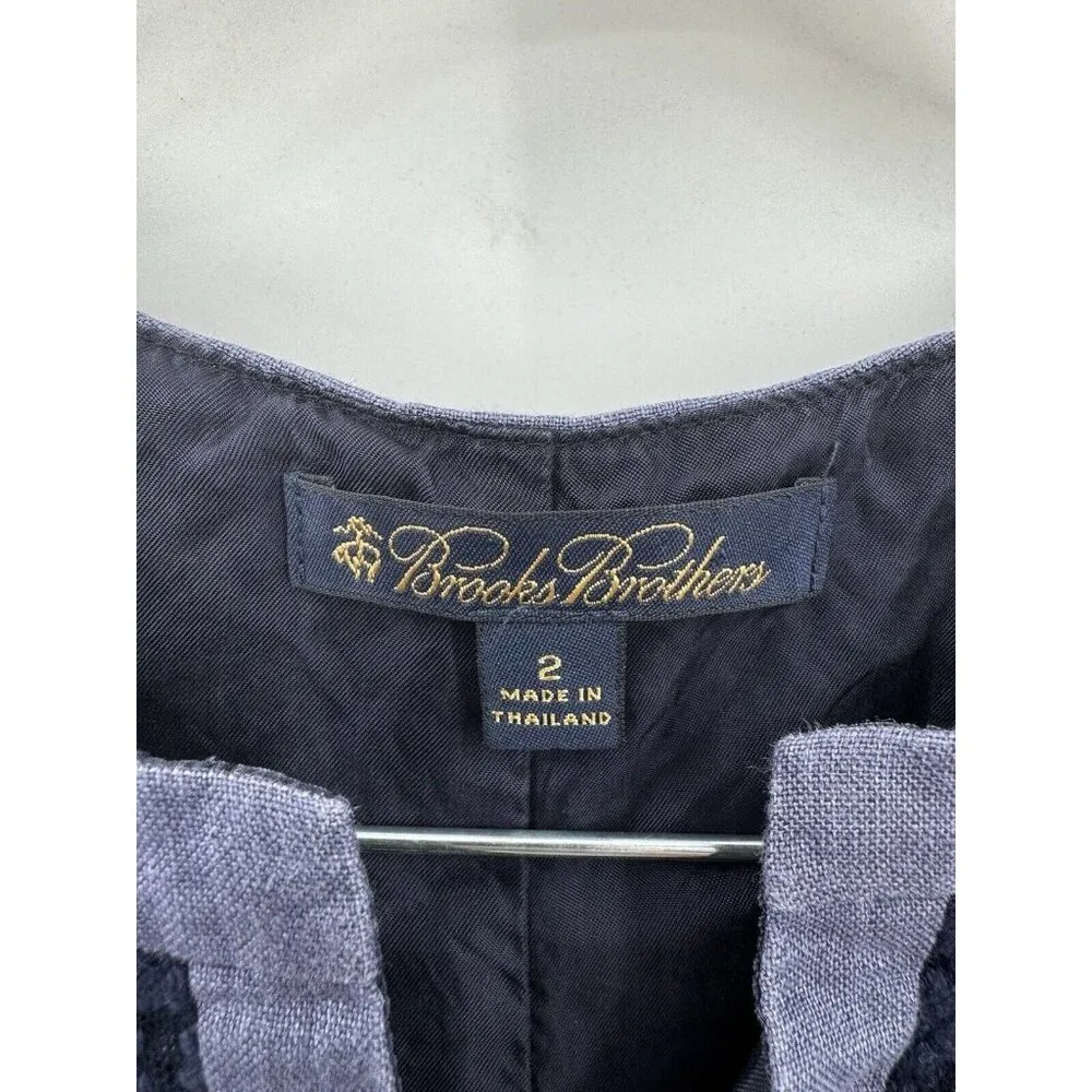 Brooks Brothers Dress Women 2 Purple 100% Linen Floral Embroidered Neck Business - Image 3