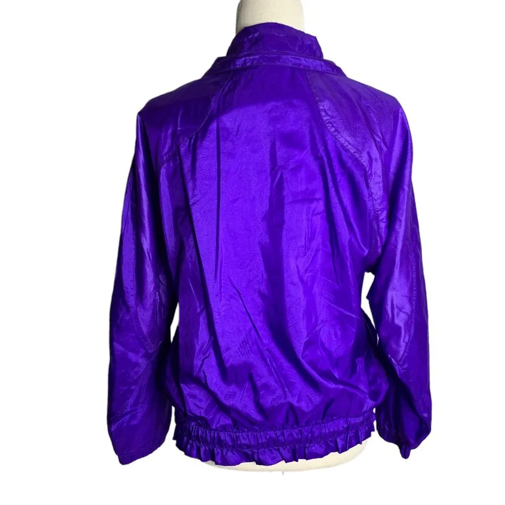 Vintage 90s Avia Windbreaker Jacket M Purple Lined Full Zip Pockets Elastic - Image 4