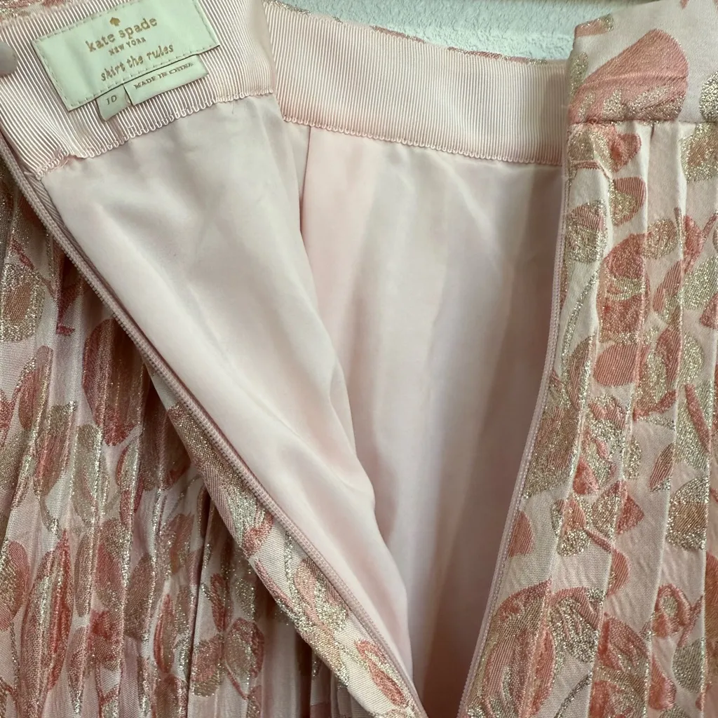 Kate Spade Metallic Jacquard Midi Skirt Fit & Flare Pleated Size 10 Rose Gold - Image 8