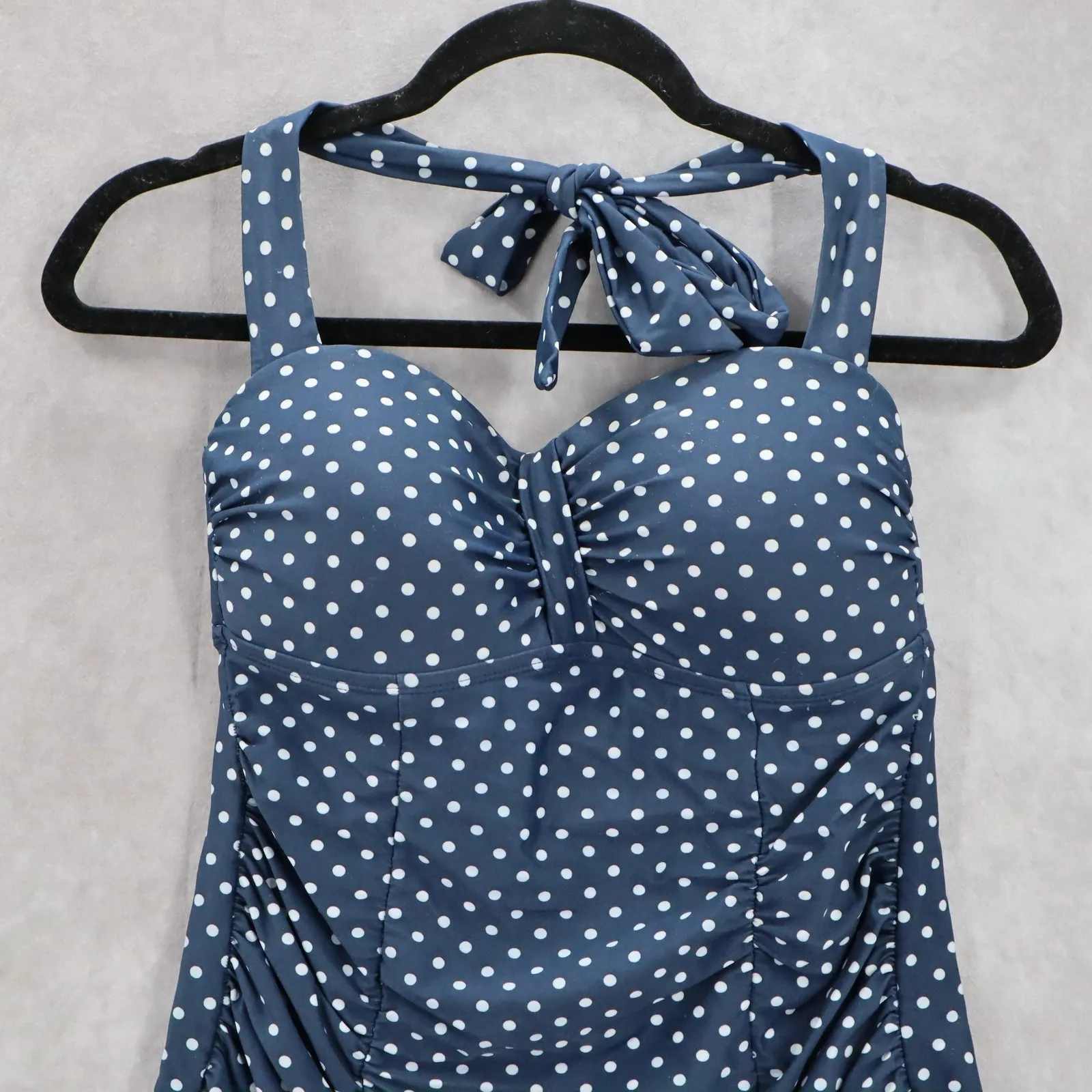 Merona Navy Blue Polka Dot Padded Halter Tie Swim Beach Tankini Top S Small - Image 2