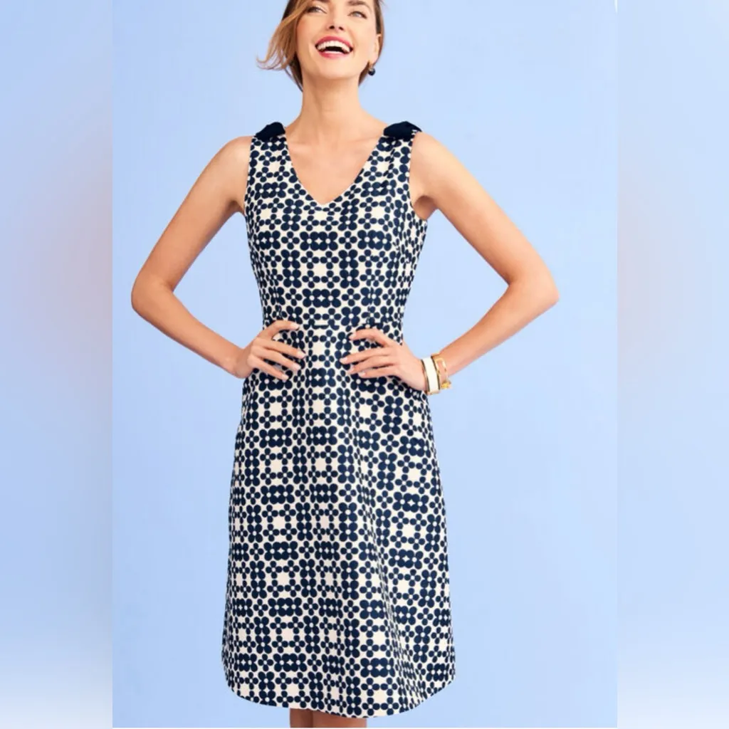 RSVP by Talbots Navy Blue & White Jacquard Daisy-Print Fit & Flare Dress‎ Size 8 - Image 2