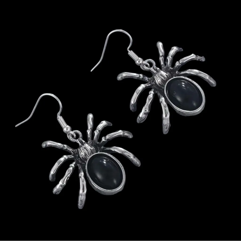1‎ Pair Of Gothic Style Drop Earrings Horror Spider Design Silver - Image 3