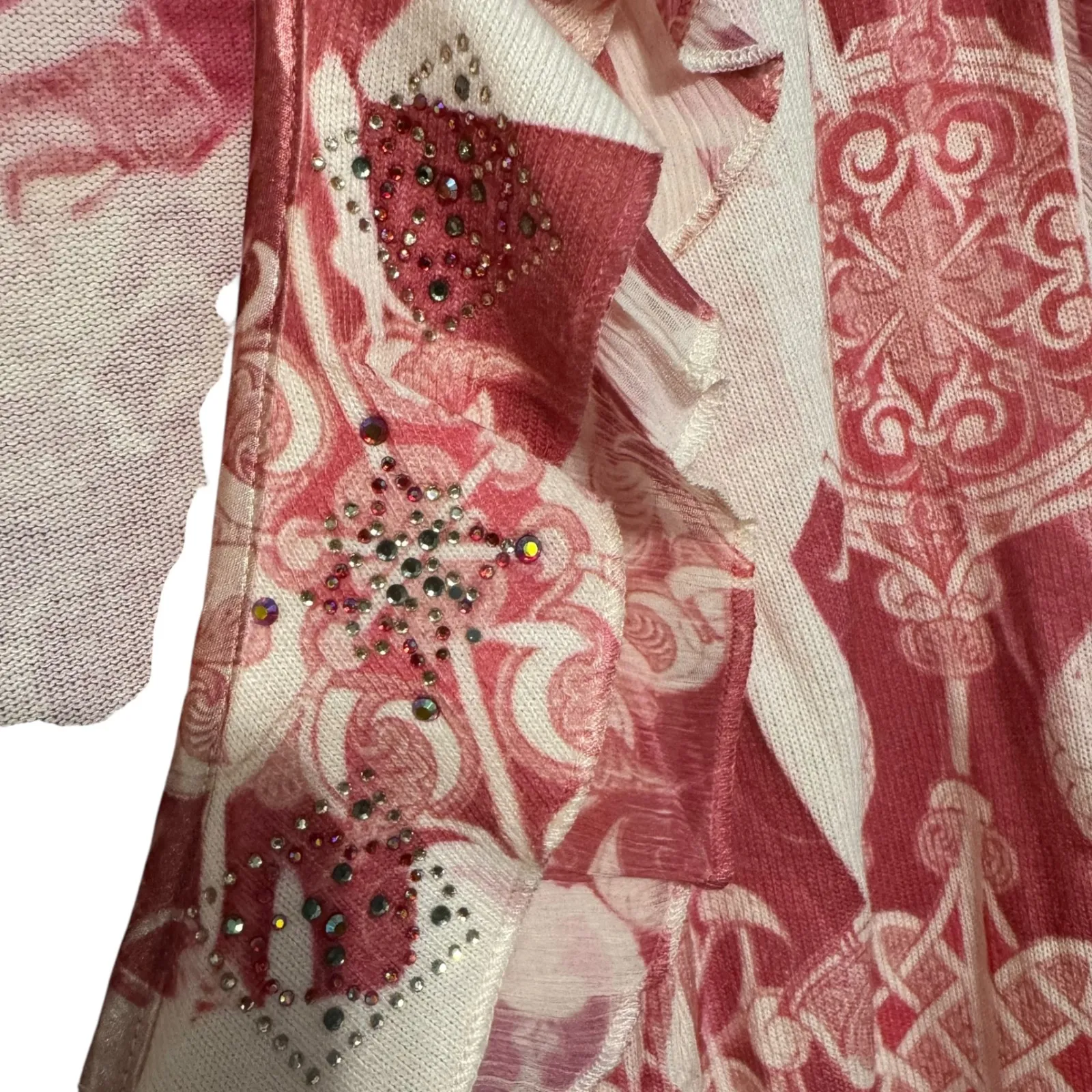 Dressbarn Woman 3X Red Pink Floral Embellished Ruffle Open Front Topper - Image 6