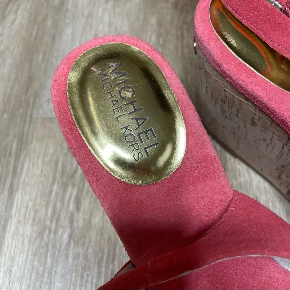 MICHAEL Michael Kors Women's Pink Suede Natalia Slingback Wedge Sandals sz 7.5 - Image 4