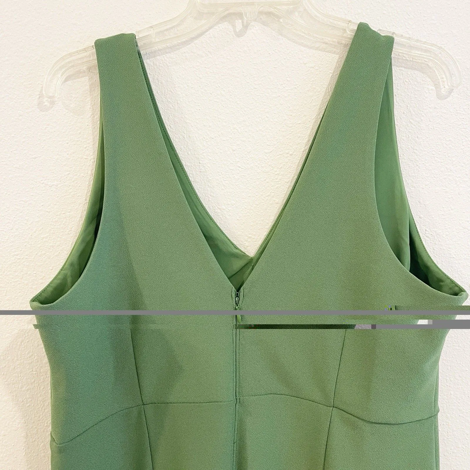 Abercrombie & Fitch Women Dress Sz XL Petite Green Preppy Midi V Plunge Slit - Image 5