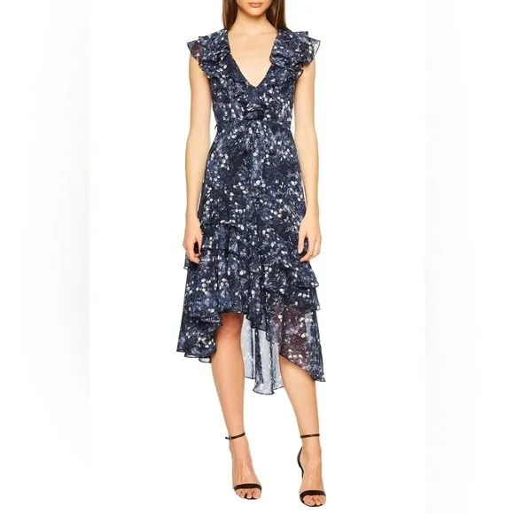 NWT BARDOT Midnight Romance Asymmetrical Frill Dress Size 6 Small‎ Floral Ruffle - Image 3