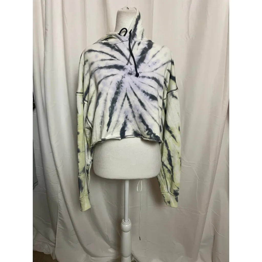 Women's Aeropostale Tie-Dye Cropped Hoodie M White Black - Image 2
