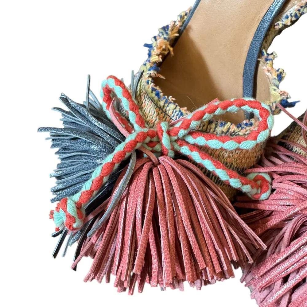 Castaner Pom Pom Plaid Heels Size 37 or 7 - Image 5